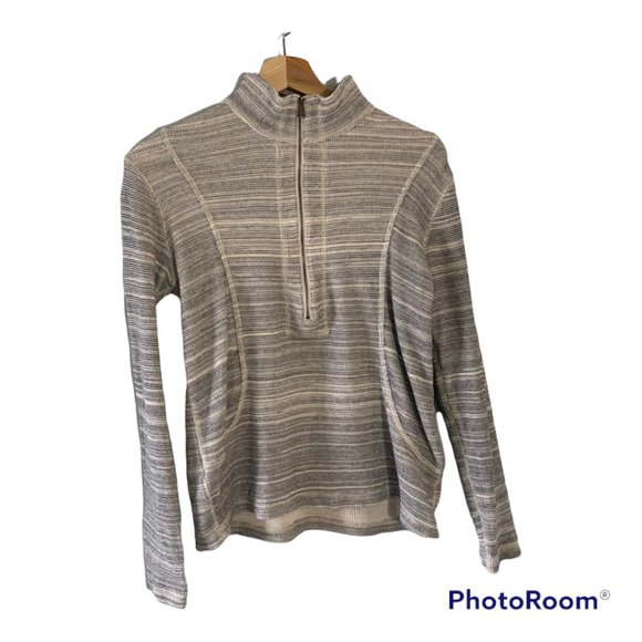 Tommy Bahama Cream and Gray Quarter Zip Cotton Pullover in Women’s Petit… - Picture 1 of 8